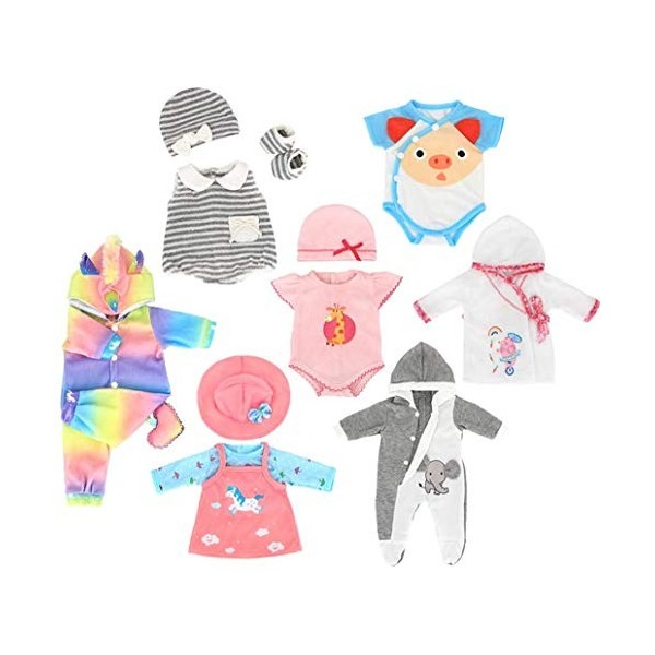 ebuddy Lot de 7 accessoires de vêtements pour poupée de 43 cm pour nouveau-né comprenant une barboteuse, une robe, une chemis