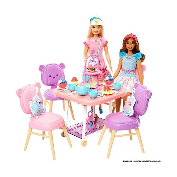 Barbie Coffret Heure du Goûter Ma Première avec Chariot de Desserts, 18 Accessoires et 2 Peluches, Jouet Enfant, Dès 3 Ans, H