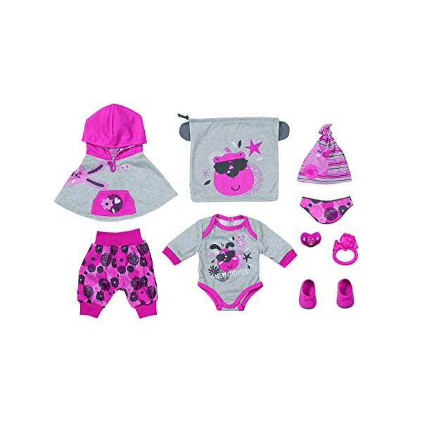 Zapf Creation Baby Born Deluxe Ma première Tenue, poupées de 43 cm, Contient 1 Poncho, 1 Body, 1 tétine & + - pour Les Petite