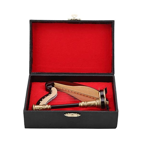 Mini Harpe en Bois, Ornements Dinstruments de Harpe Miniatures en Bois avec Boîte de Rangement pour Accessoires de Maison de