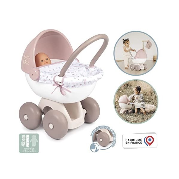 Smoby - Baby Nurse - Landau Câlin - pour Poupons et Poupées - Roues Silencieuses - Bac de Rangement - Tissu Lavable - 220377 