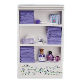 Maison de Poupées Mobilier de Salle de Bain Miniature Etagère Lilas Serviettes & Accessoires