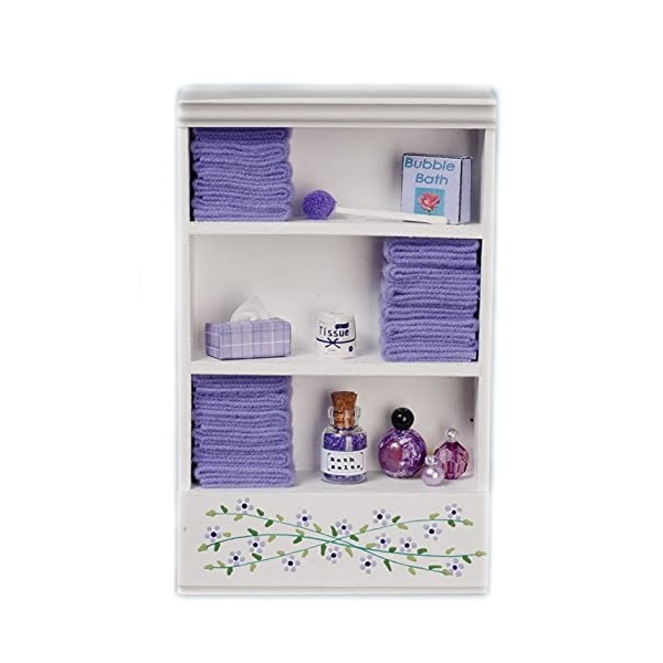 Maison de Poupées Mobilier de Salle de Bain Miniature Etagère Lilas Serviettes & Accessoires