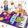 LEADSTAR Jeu Musical bébé 1 an,Tapis de Danse&Tambour 2 en 1,Tapis de Jeu avec Batterie de Jazz et Claviers de Piano,Jouet En