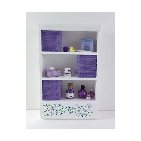 Maison de Poupées Mobilier de Salle de Bain Miniature Etagère Lilas Serviettes & Accessoires