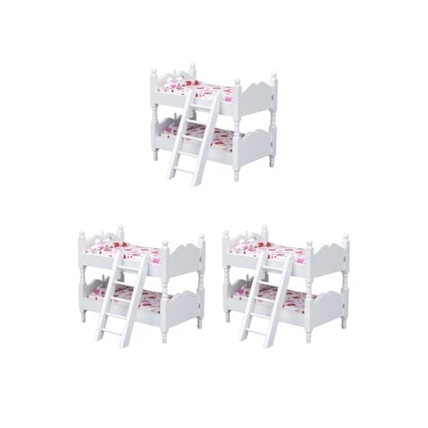 Paowsietiviity Lot de 3 mini lits superposés pour maison de poupée échelle 1/12 pour accessoires de décoration fraise, style 