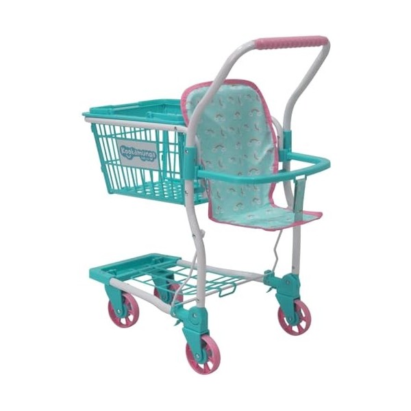 KOOKAMUNGA KIDS chariot dachat de jouets avec panier à main amovible, chariot dépicerie réaliste 2 en 1 pour enfants avec p