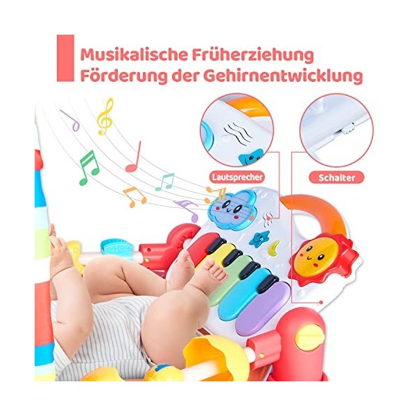 Tapis de jeu bébé avec arche de jeu, couverture de jeu pour bébé avec musique et lumières, Kick & Play Piano Gym Time Tapis r