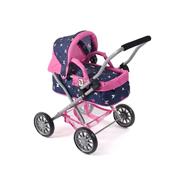 Bayer Chic 2000 - Landau pour poupée Smarty, Petite Poussette pour poupée à partir de 2 Ans, Papillon, Bleu Marine/Rose, 555-