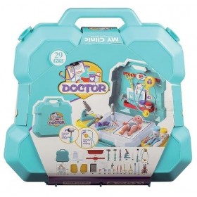 Valise Centre pediatrique avec Poupon 18 cm - malette Soins Docteur - Cabinet Medical Poupee - Set Accessoires Nursery + 1 Ca