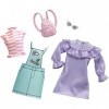 Barbie Fashionistas Kit Vêtements, 2 Tenues pour Poupée dont Salopette Vert Pastel, Robe, Tee-Shirt et Accesssoires, Jouet po