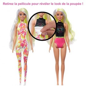 Barbie Coffret Color Reveal, Poupée Mannequin blonde, série Tie-dye Fluo avec 25 surprises, 1 poupée et 1 chiot et changement