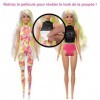 Barbie Coffret Color Reveal, Poupée Mannequin blonde, série Tie-dye Fluo avec 25 surprises, 1 poupée et 1 chiot et changement