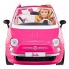 Barbie et sa Voiture Fiat 500 rose, véhicule 4 places décapotable avec poupée incluse, jouet pour enfant, GXR57