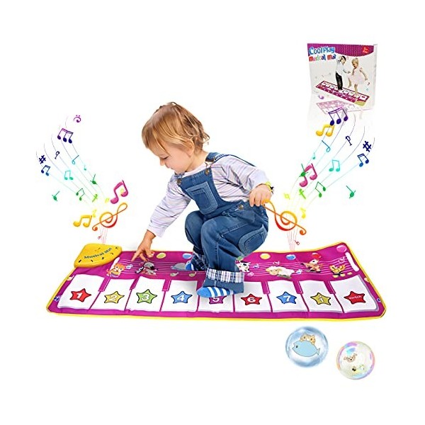 RenFox Tapis Musical Enfant, Tapis de Piano Tapis de Danse avec 10 Touches,  8 Bruits danimaux et 3 Instruments Musique, Joue