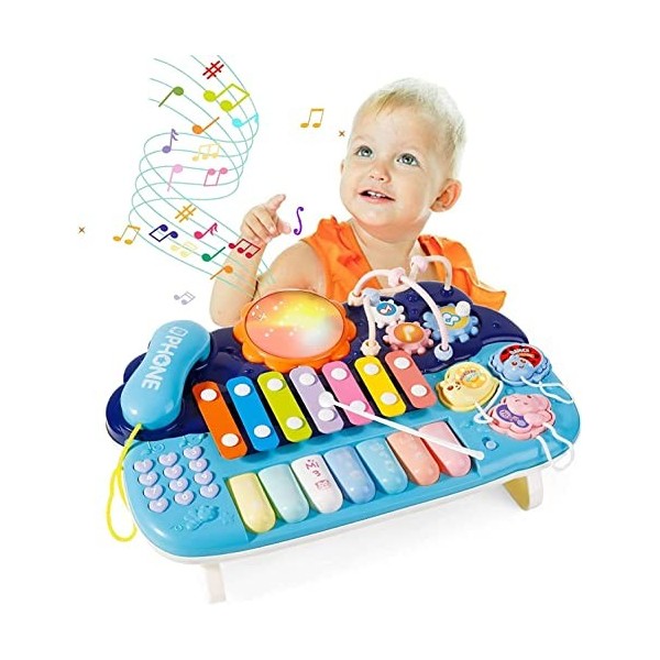 Jouet Bebe ,Jouet Enfant 1 2 3 ans Jouets Musicaux pour Bébés avec Téléphone Perle Labyrinthe Engrenage Xylophone Piano,Jeux 