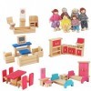 DAJASD Ensemble de meubles pour maison de poupée, 31 accessoires de maison de poupée, meubles en bois avec 6 poupées, maison 