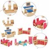 DAJASD Ensemble de meubles pour maison de poupée, 31 accessoires de maison de poupée, meubles en bois avec 6 poupées, maison 