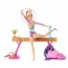 Barbie Coffret Gymnastique Avec 1 Poupée Blonde, Pince En C, Poutre D’Équilibre, Combinaison D’Échauffement, Plus De 10 Acces