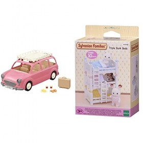 Sylvanian Families - Le Monospace Rose et Set de Pique-Nique & Le Village - Les Lits Superposés A 3 Couchettes Bébés - 4448 -