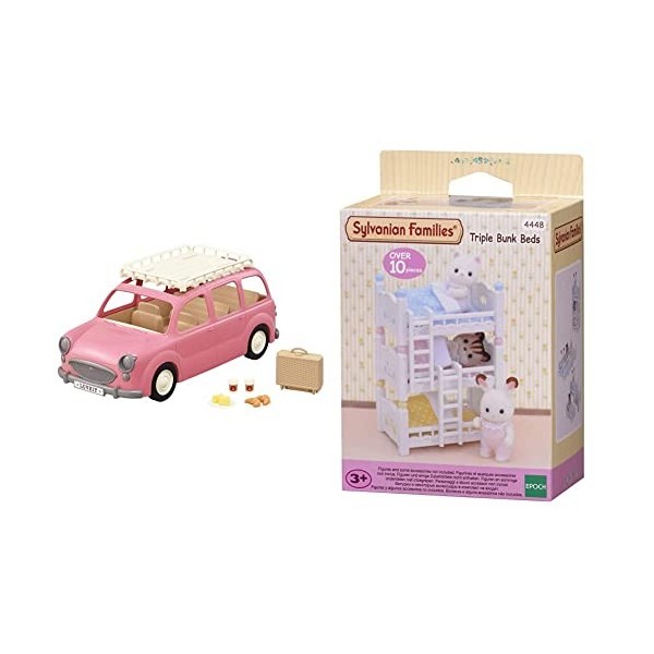 Sylvanian Families - Le Monospace Rose et Set de Pique-Nique & Le Village - Les Lits Superposés A 3 Couchettes Bébés - 4448 -