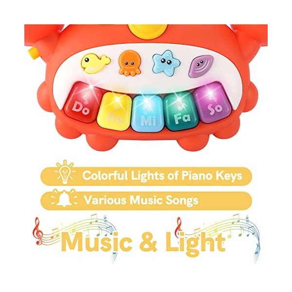 HERSITY Jouet Musical Enfant 18 Mois, Piano Musical Jouet Bébé avec Lumière, Jouets Crabe Musicaux Cadeaux danniversaire pou