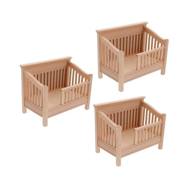 Yardwe 3 Pièces Maison De Poupée Décoration Mini Berceau pour Bébé Playset Accessoires Poupées Chambre Décor Miniature Lit Su