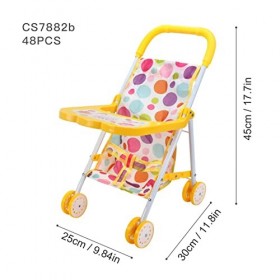 Poussette pour Poupée, Poussette Pliable pour Poupée avec Poteau en Fer, Accessoires pour Poupée, Jouet Trolley Familial avec