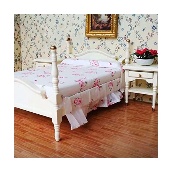 Maison de Poupée en Bois 22 × 16 × 13, Ensemble de 6 Pièces, Ensemble de Chambre à Coucher en Bois, Accessoires de Meubles po