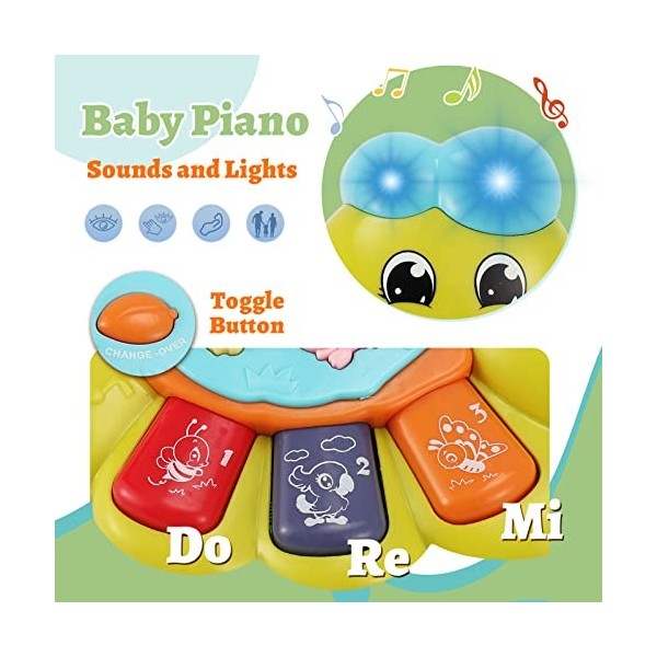 TOEY PLAY Jouets Musicaux pour Bébé 12-18 Mois, Jouet de Piano Musical Bebe 1 Ans, Piano Clavier avec Lumières et Sons, Jouet