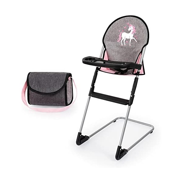 Bayer Design- Ensemble daccessoires Sac, siège, Chaise Haute de poupée, 63233AD, Rose/Gris avec Licorne