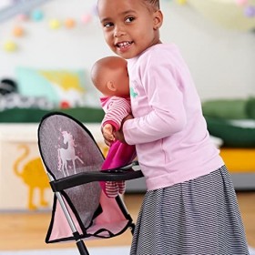 Bayer Design- Ensemble daccessoires Sac, siège, Chaise Haute de poupée, 63233AD, Rose/Gris avec Licorne