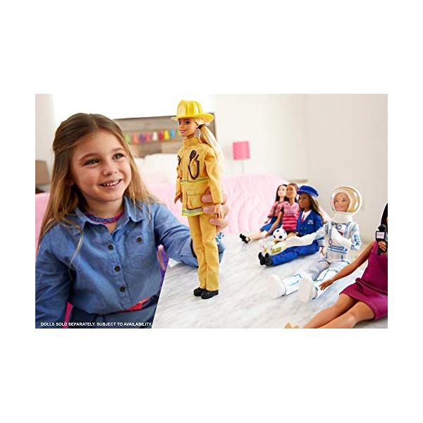 Barbie Métiers poupée pompier blonde portant un uniforme et un casque, jouet pour enfant, GFX29
