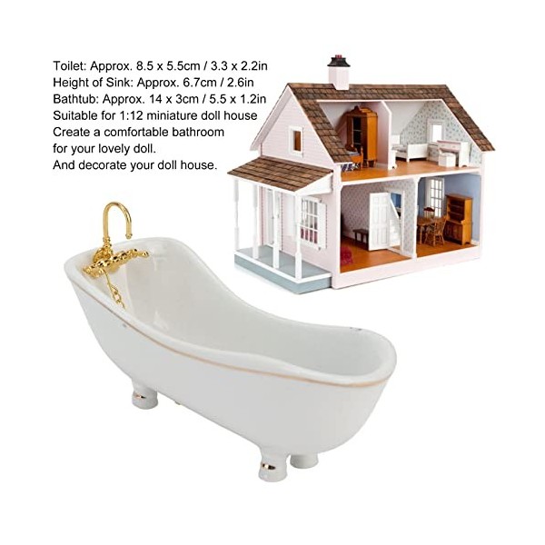 Focket 1:12 Salle de Bain pour Maison de poupées, Ensemble de 5 Meubles Miniatures pour Maison de poupées, Baignoire Miroir e