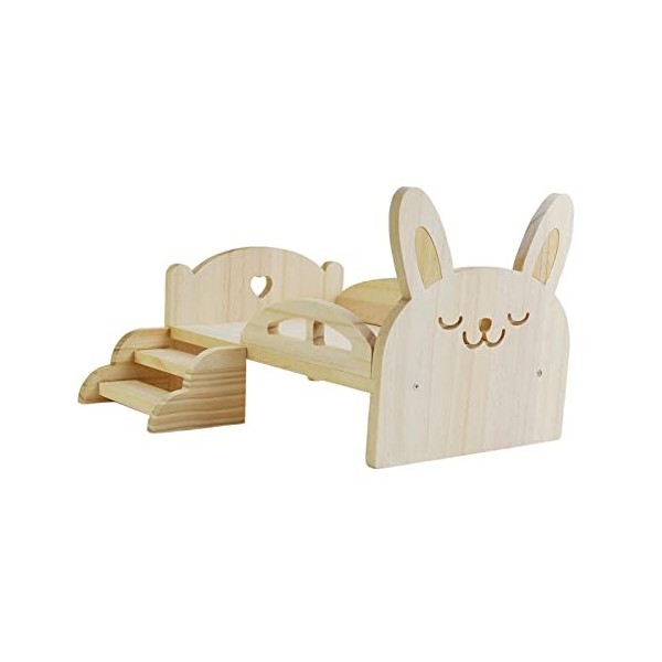 Sharplace Lit Miniature de poupée de Simulation avec escalier pour 1/6 poupées Accessoire Meubles en Bois, Lapin