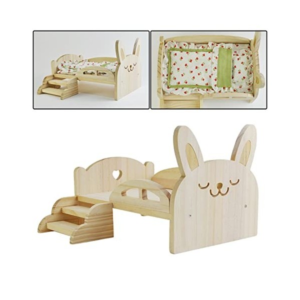 Sharplace Lit Miniature de poupée de Simulation avec escalier pour 1/6 poupées Accessoire Meubles en Bois, Lapin