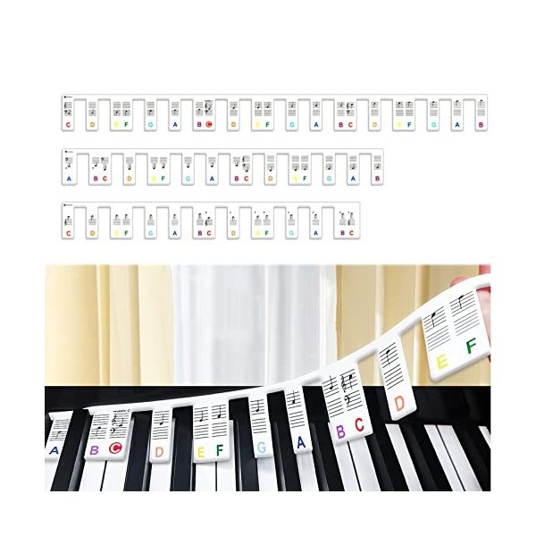 Autocollants pour Piano 88 Touches, Amovibles Autocollants de Clavier de Piano Guide des Notes de Piano Amovible pour Débutan