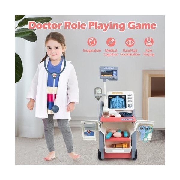 KalaDuck Kit Jouet Docteur pour Enfants 3-5, Jouet Chariot Médical pour Enfants avec Sons Simulés, Jeux de Rôle Docteur Enfan