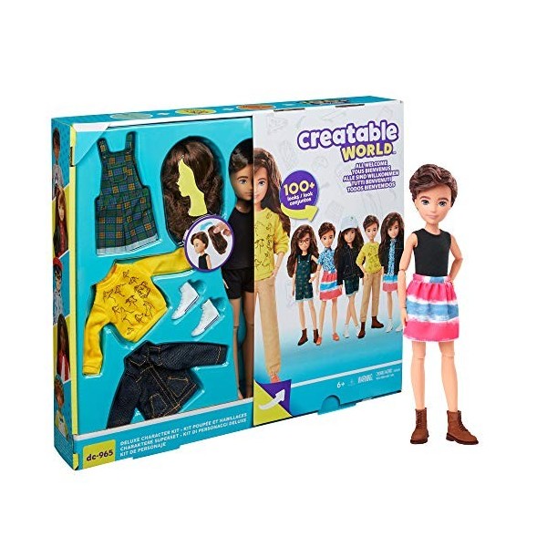 Creatable World Kit Complet, poupée personnalisable aux cheveux châtains avec vêtements et accessoires, jouet pour enfant à p