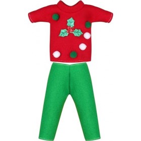 Erweicet Vêtements de couture de Noël Accessoires de Noël pour poupée elfe haut + pantalon Poupée non incluse