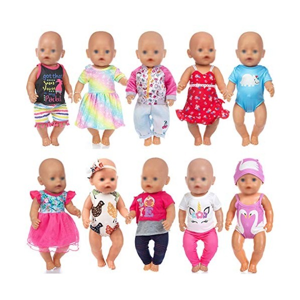 ebuddy 10 ensembles daccessoires de vêtements pour poupée comprenant un bikini, une robe, une tenue pour poupées de 43 cm.