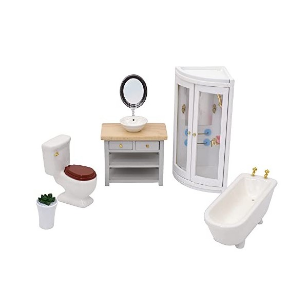 iLAND Meubles et accessoires pour maison de poupée à léchelle 1:12 - Ensemble salle de bain salle de bain moderne 