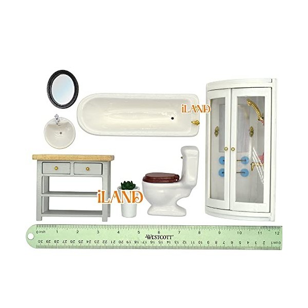 iLAND Meubles et accessoires pour maison de poupée à léchelle 1:12 - Ensemble salle de bain salle de bain moderne 