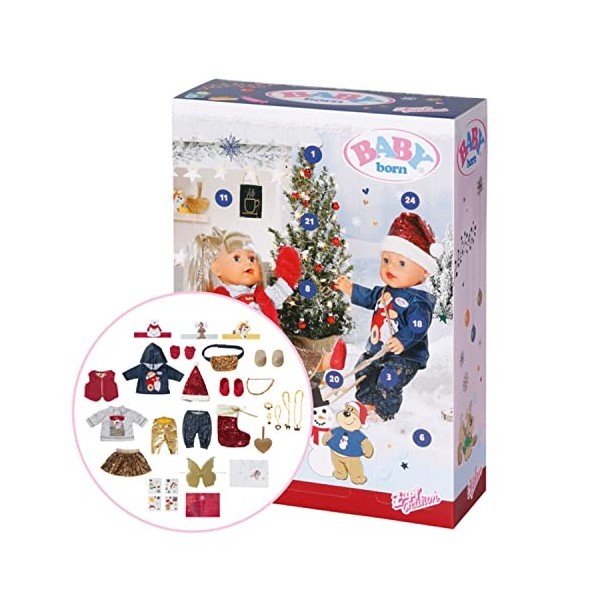 BABY Born Calendrier de lAvent 832844-24 vêtements & Accessoires de Haute qualité pour Les poupées Qui mesurent jusquà 43 c