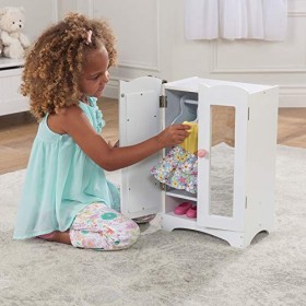 KidKraft Lil’ Doll Armoire Poupée Bébé en Bois avec Une Tringle à Vêtements et Cintres, Accessoire Poupon, Jouet Enfant dès 3