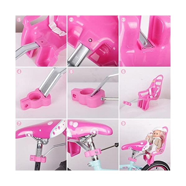 SPYMINNPOO Siège de Poupée, Accessoire de Fixation de Vélo de Vélo pour Fille Poupées de Vélo Animaux en Peluche Violet 