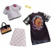 Barbie Fashionistas Kit Vêtements, 2 Tenues Rétro Rock pour Poupée dont Jupe, Robe, Tee-Shirt et Accesssoires, Jouet pour Enf