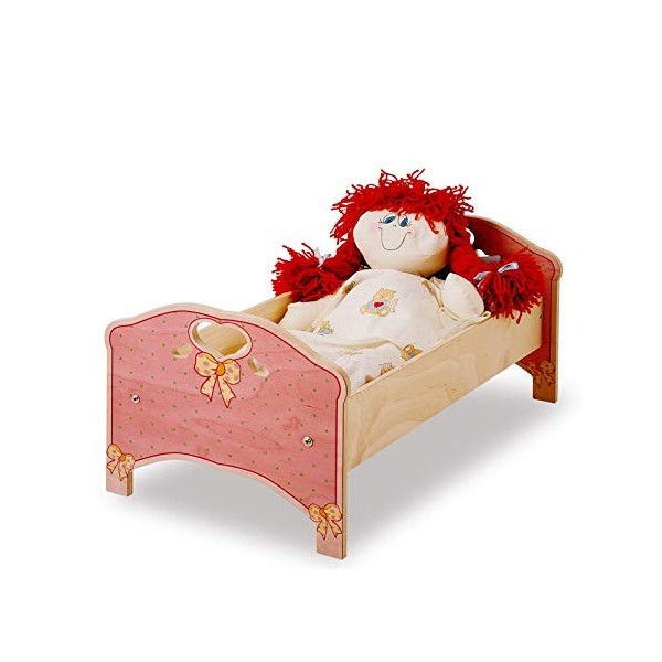 Dida - lit en Bois pour poupées avec Matelas + lit Feuille - Décoration: Rose