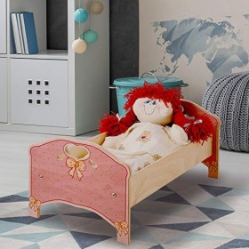 Dida - lit en Bois pour poupées avec Matelas + lit Feuille - Décoration: Rose