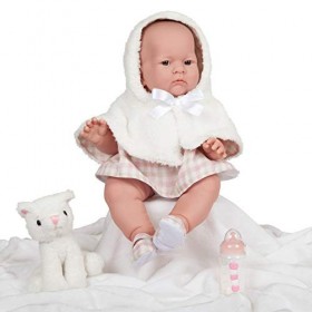 JC TOYS, Poupée Lily avec Corps en Caoutchouc Robe Rose/Blanc avec Capuche Animaux et Accessoires Fille